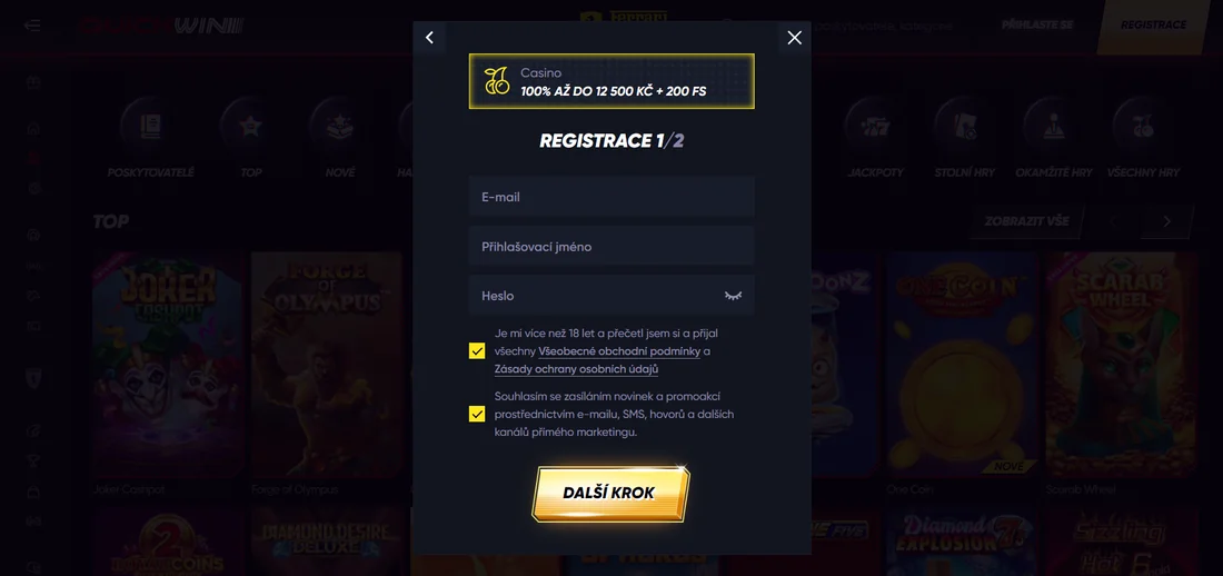 Jak se zaregistrovat v Quickwin