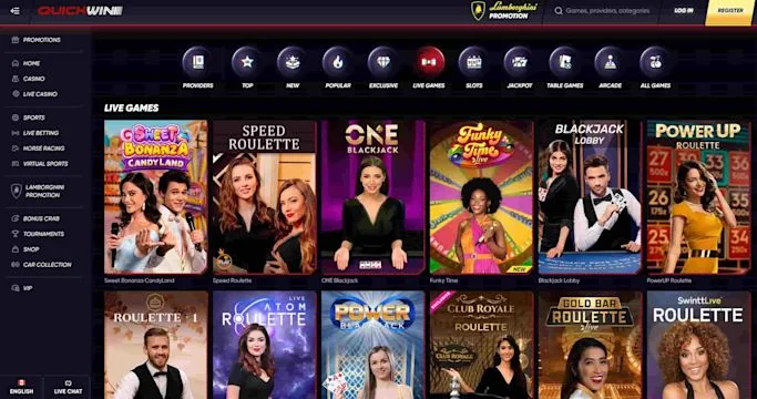 Quickwin live kasino – ukázka prostředí