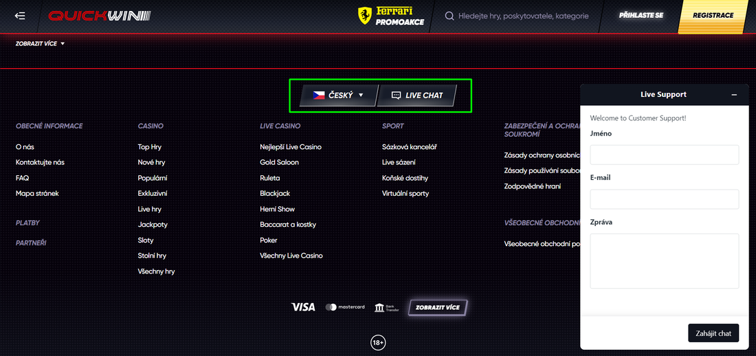 Zákaznická podpora sázkové kanceláře Quickwin